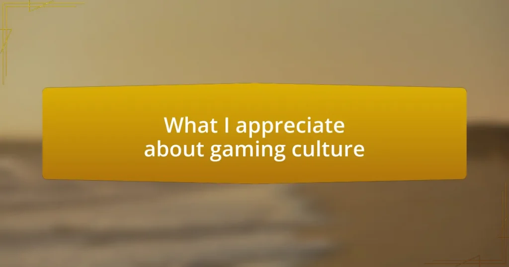 What I appreciate about gaming culture